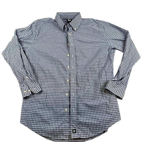 FootJoy Mens Shirt Large Blue/White Checkered Long Sleeve Button Down Casual - Picture 1 of 8